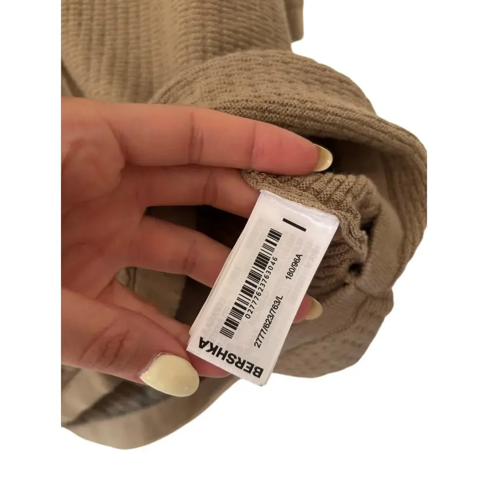 Bershka Mens Knit Polo Cardigan Shirt Brown Textured Button Front Size L EU - Picture 5 of 8